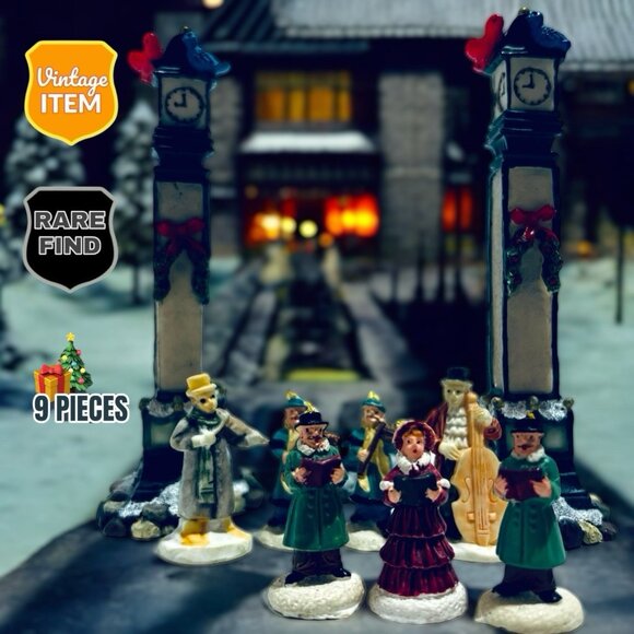 Lot of 9 LEMAX Christmas Village Figurines. 7 Holiday Caroler’s & 2 Watchtowers. - Picture 1 of 8